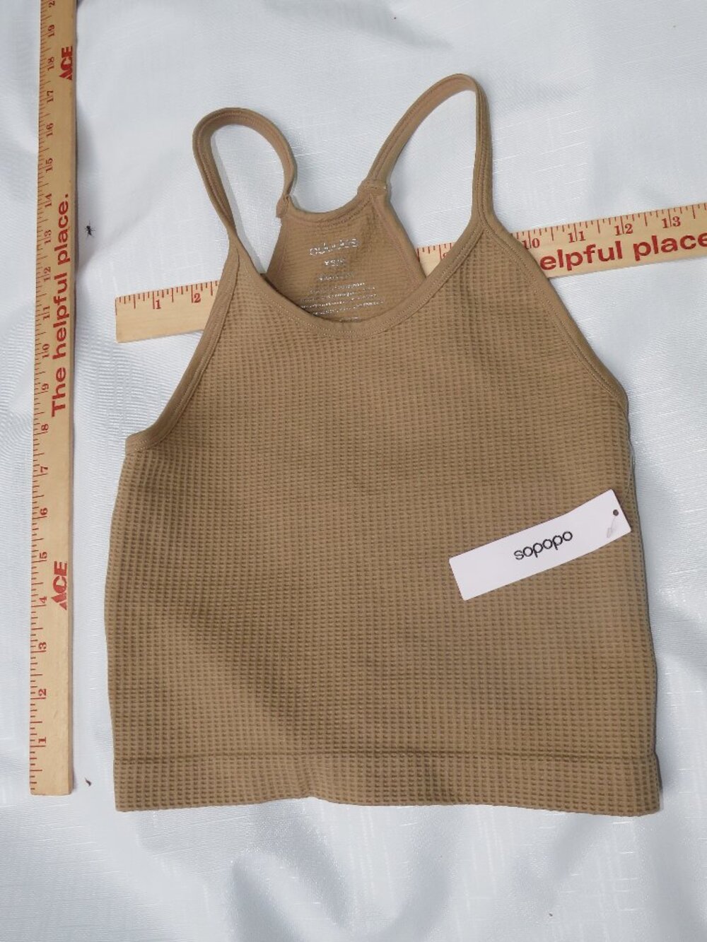 Ododos Waffle‑Knit Ribbed Crop Tank Top XS/S – Neutral Tan Minimalist Athleisure